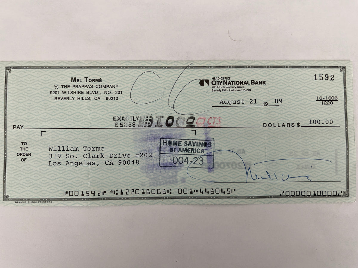 Mel Torme signed check