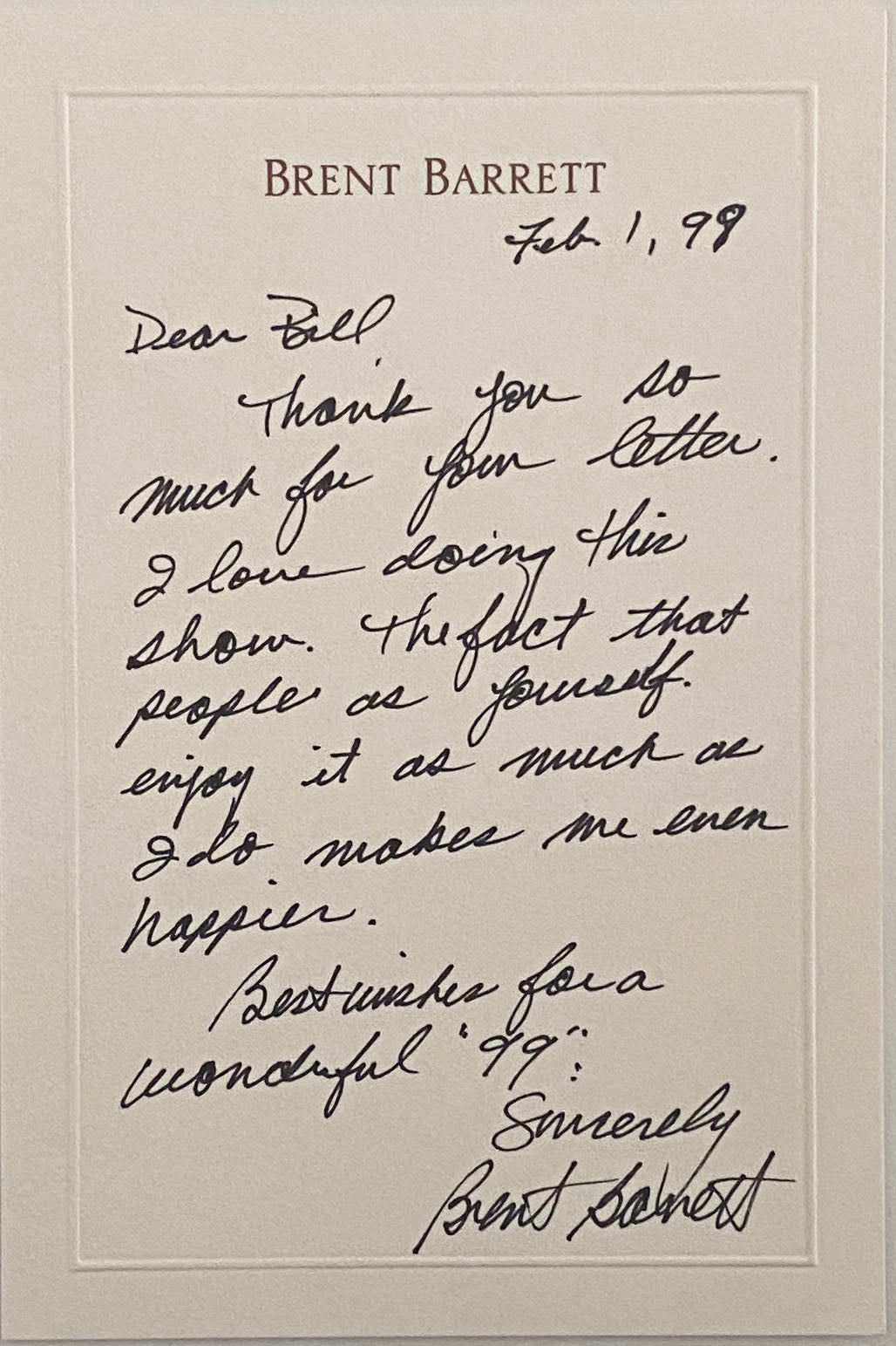 Kiss Me Kate Brent Barrett Signed Note