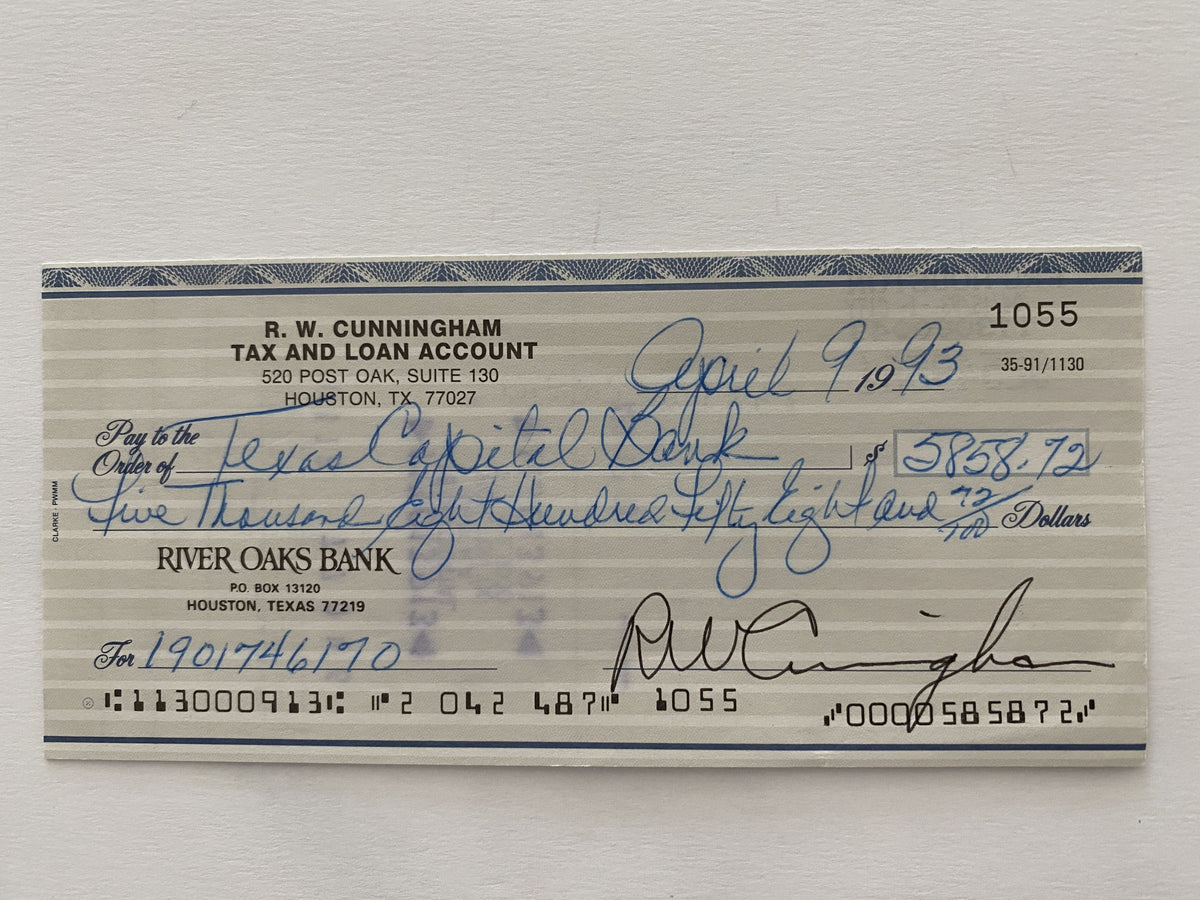 Walter Cunningham signed check