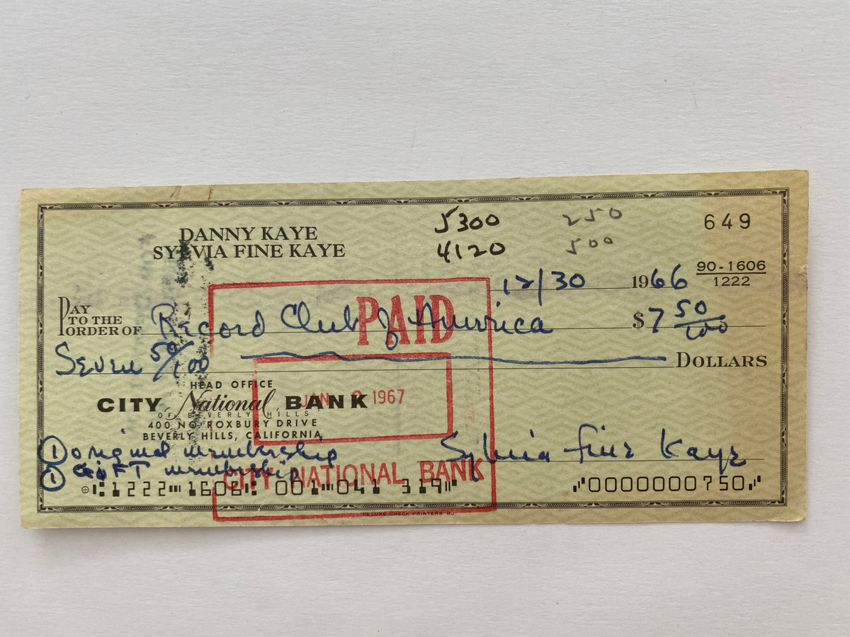 Sylvia Fine Kaye signed check