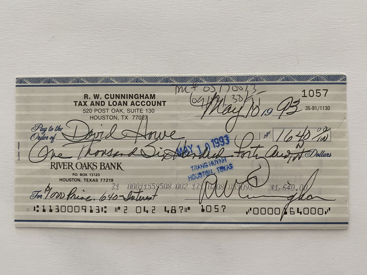 Walter Cunningham signed check