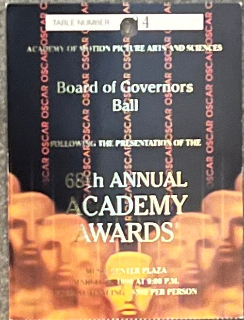 Original 1996 Admission Ticket to 68th Annual Academy Awards