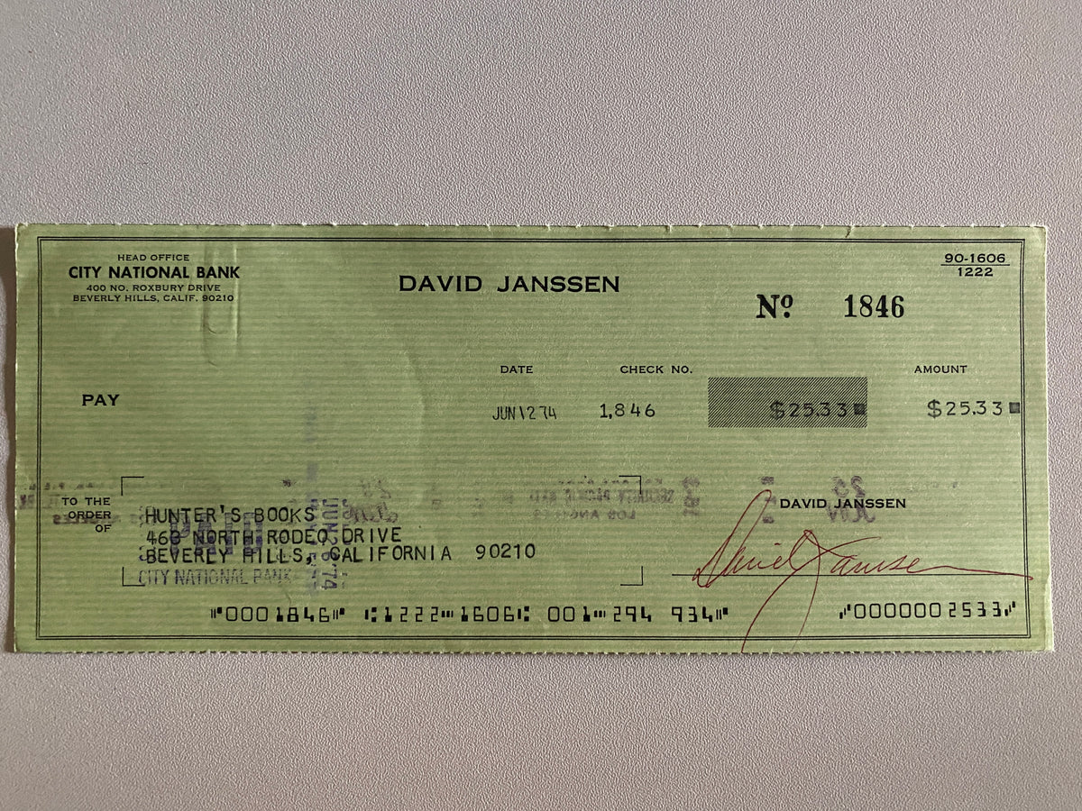 David Janssen signed check