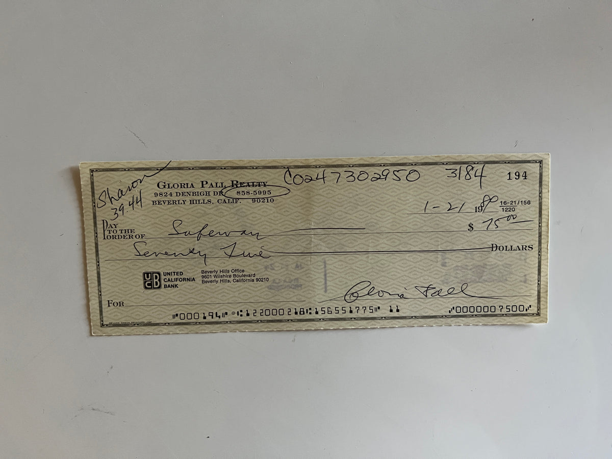 Gloria Pall signed check