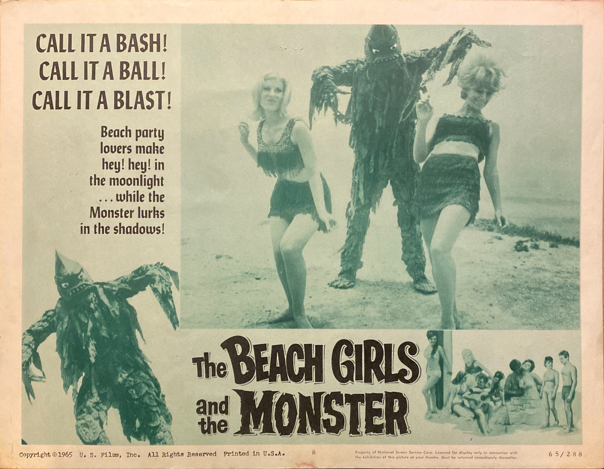 Jon Hall, Sue Casey, and Walker Edmiston "The Beach Girls and the Monster" original Lobby Card -