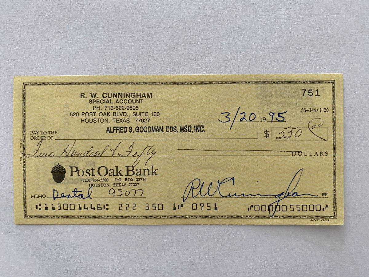 Walter Cunningham signed check