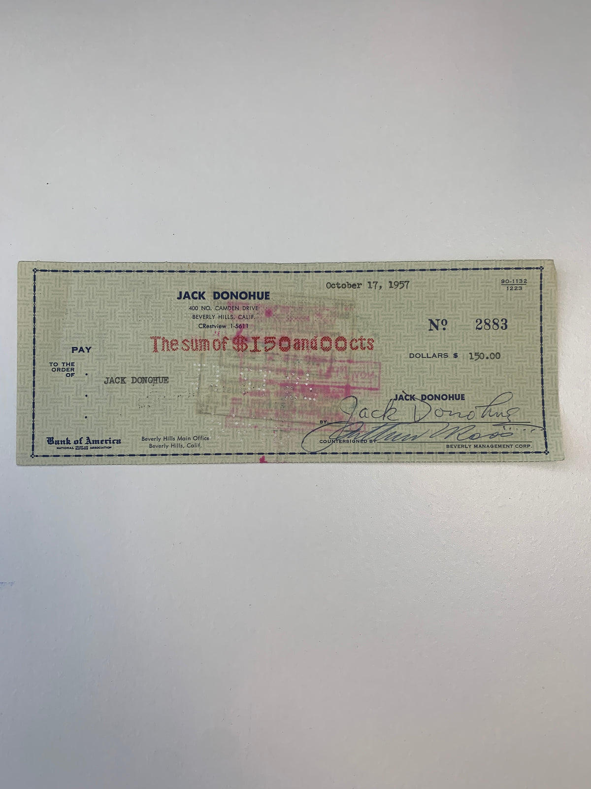 Jack Donohue signed check