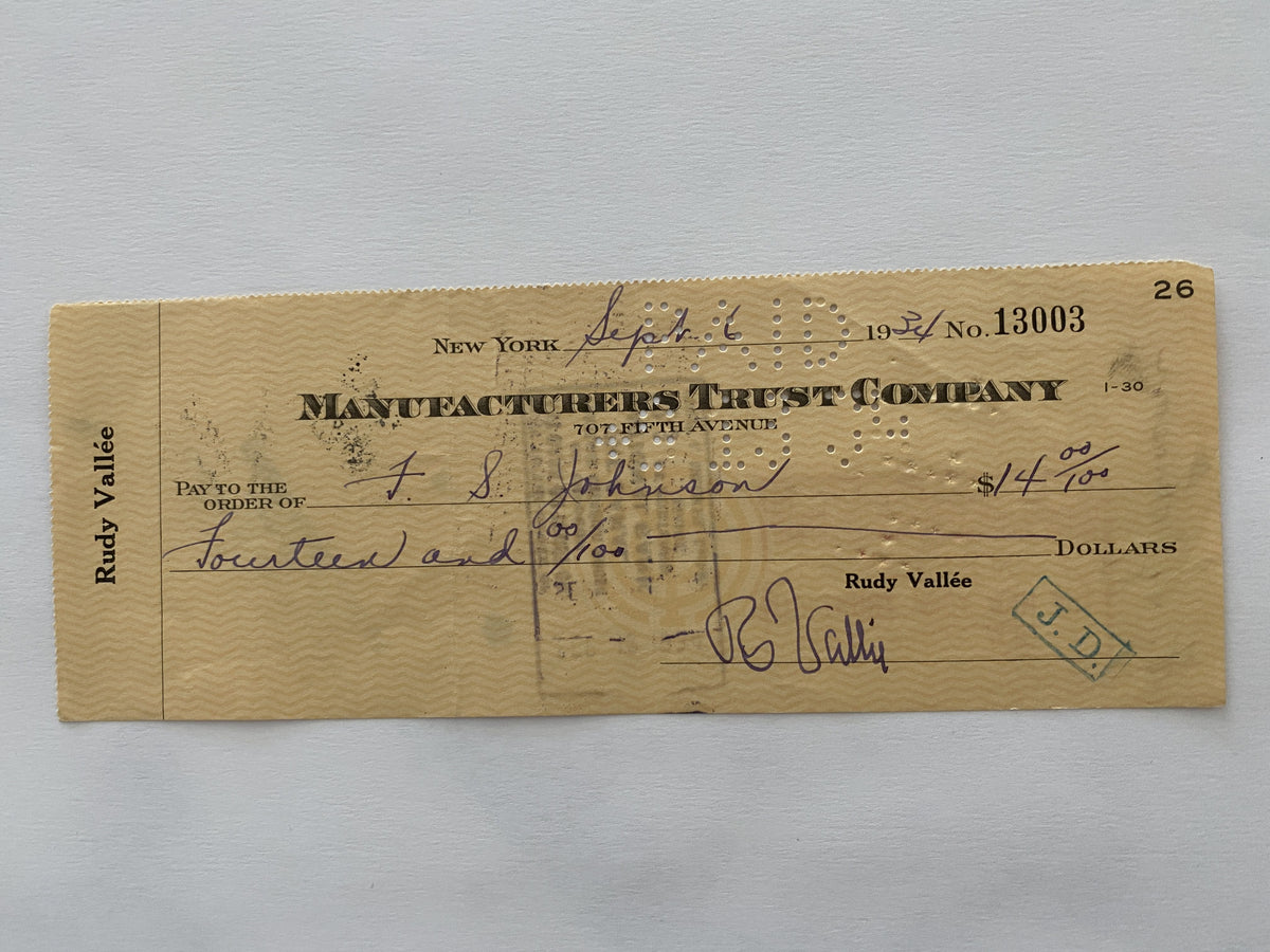 Rudy Vallee signed check
