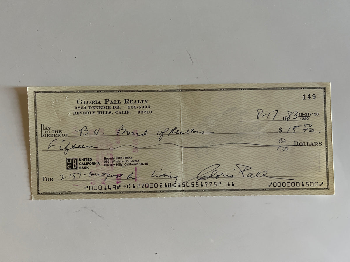 Gloria Pall signed check