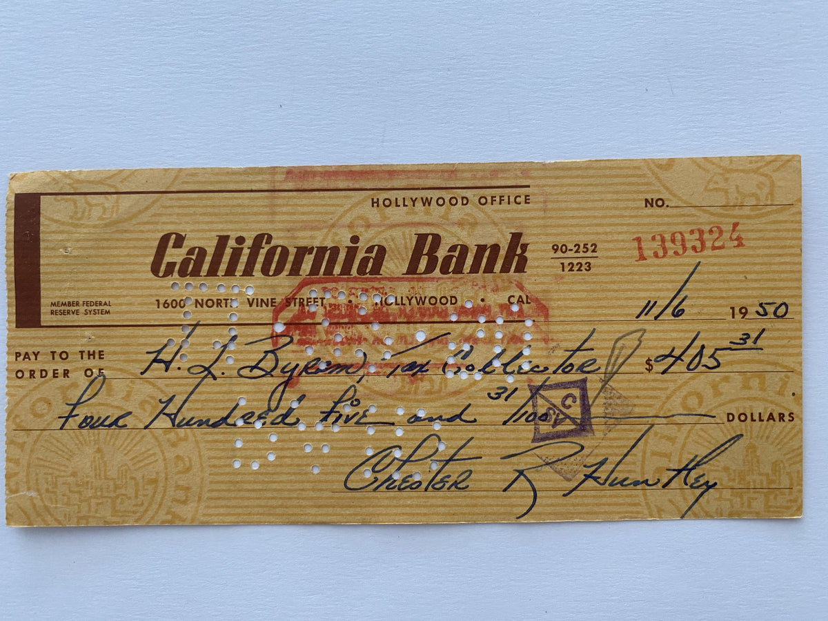 Chester Huntley signed check