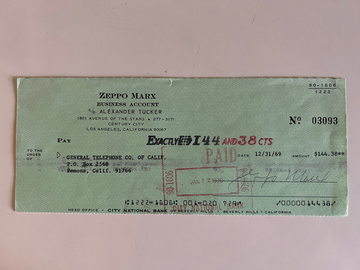Zeppo Marx signed check