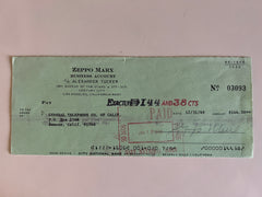 Zeppo Marx signed check