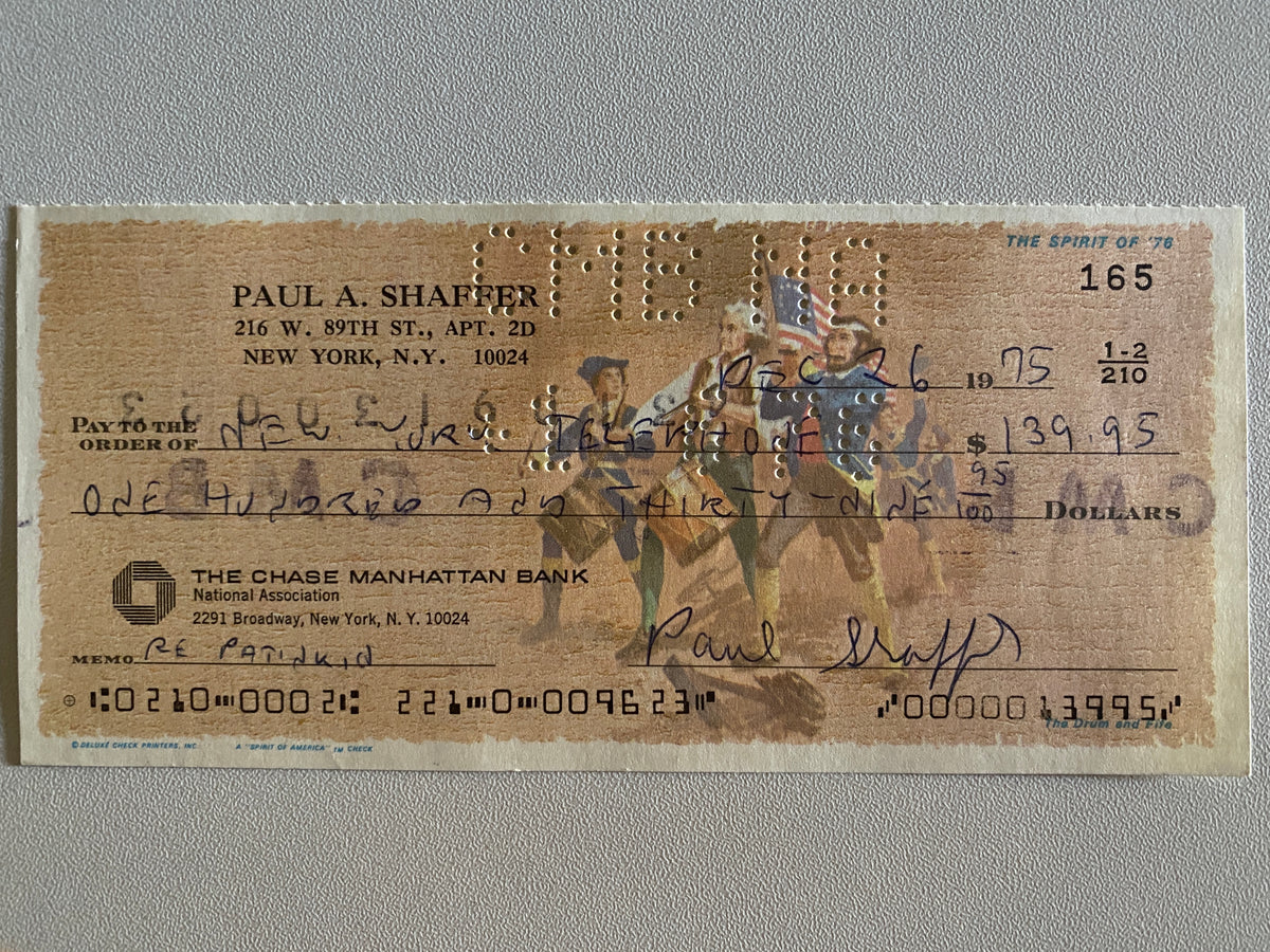 Paul Shaffer signed check