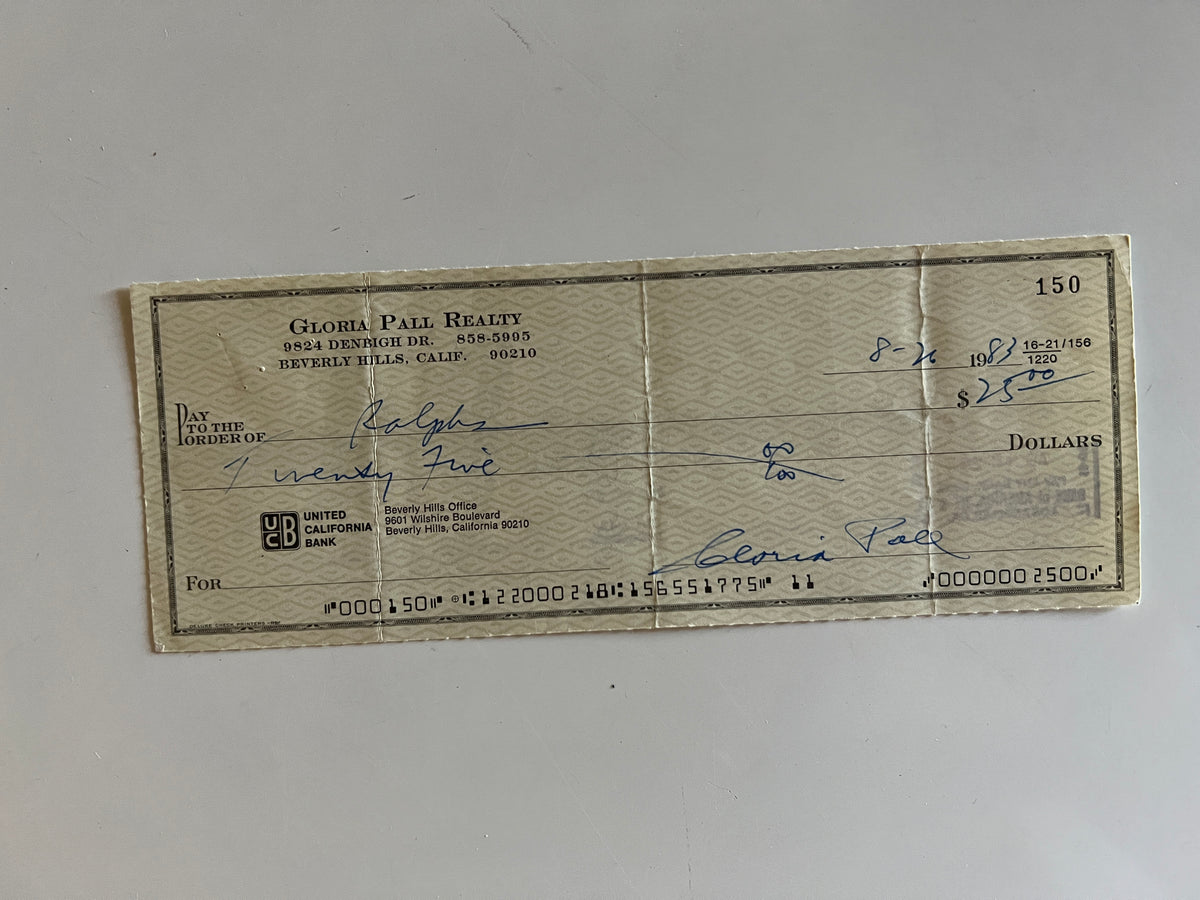 Gloria Pall signed check