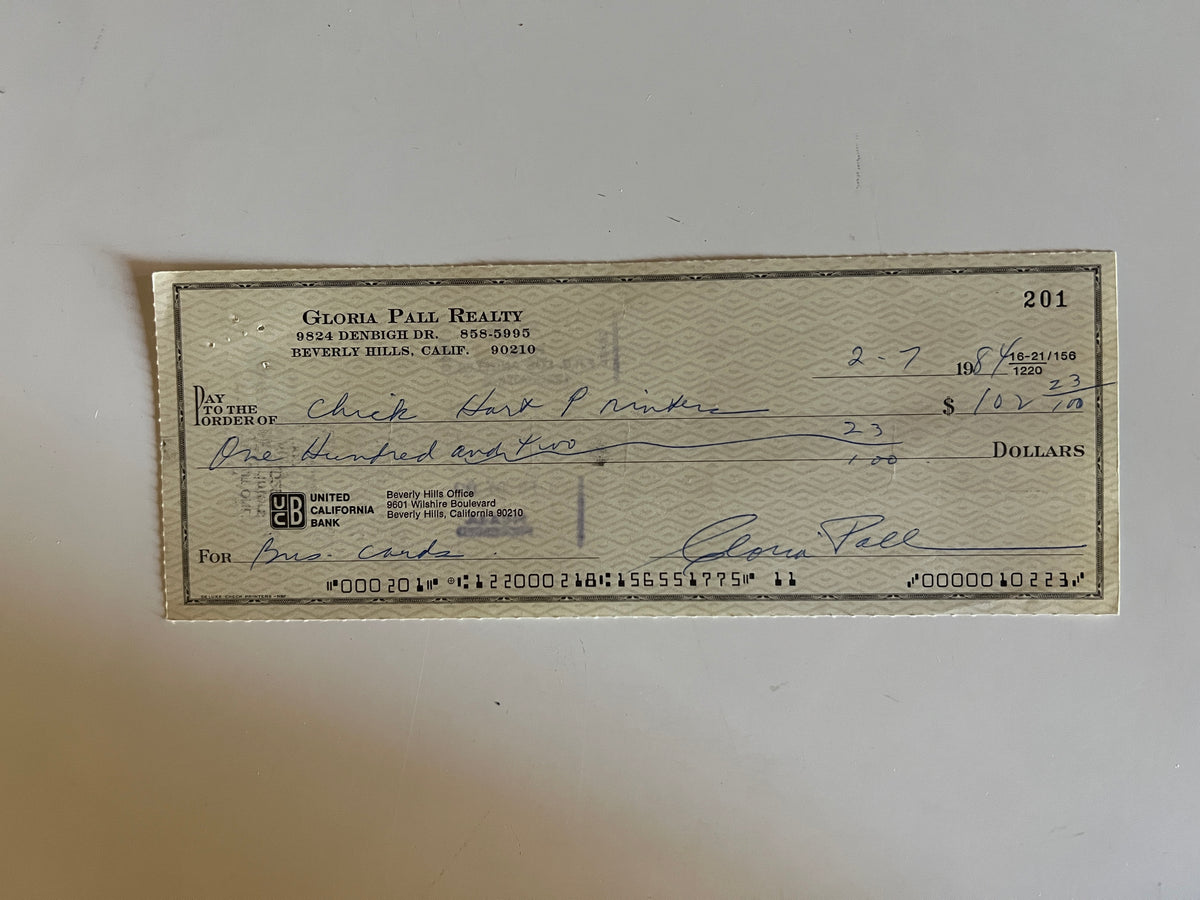 Gloria Pall signed check