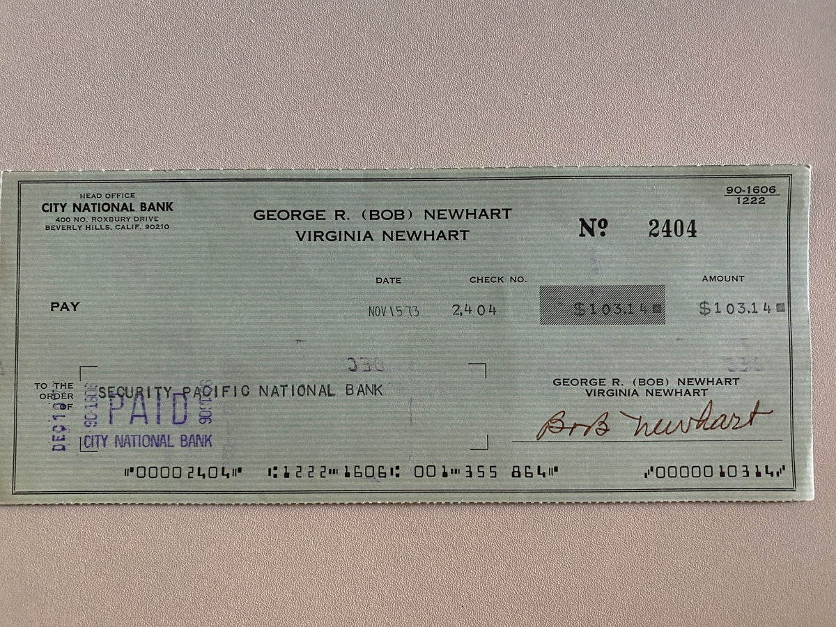 Bob Newhart signed check
