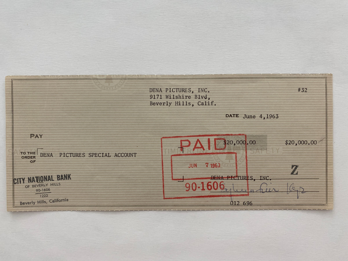 Sylvia Fine Kaye signed check