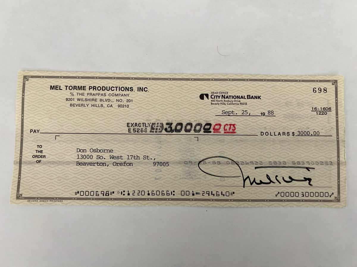 Mel Torme signed check