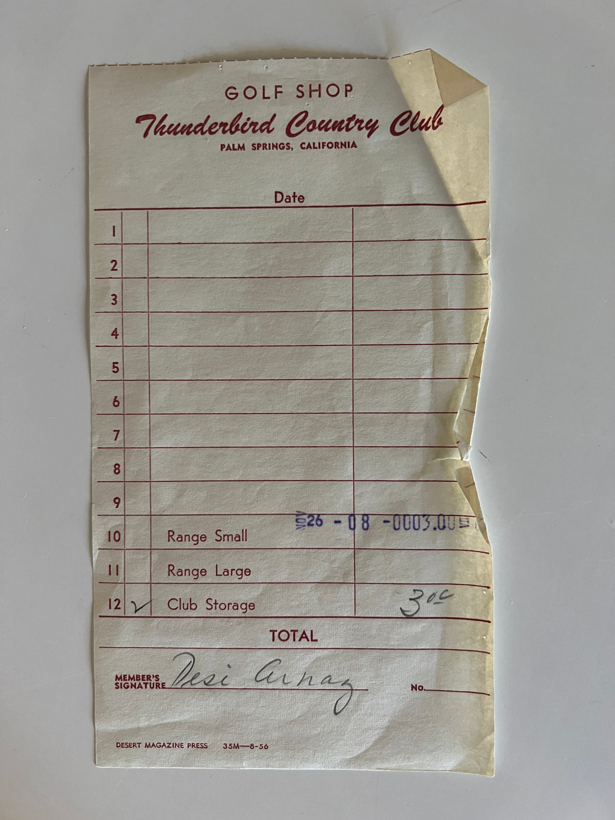 Desi Arnaz signed receipt