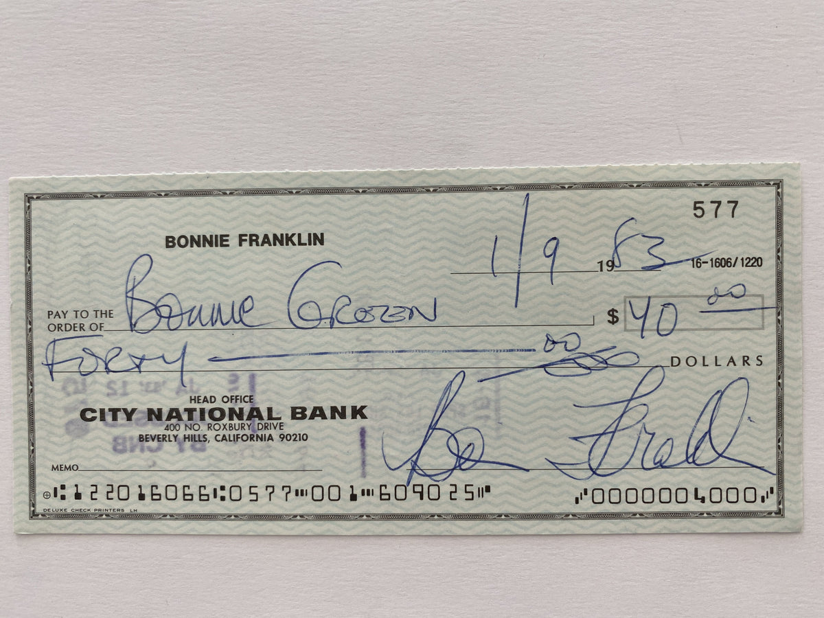Bonnie Franklin signed check