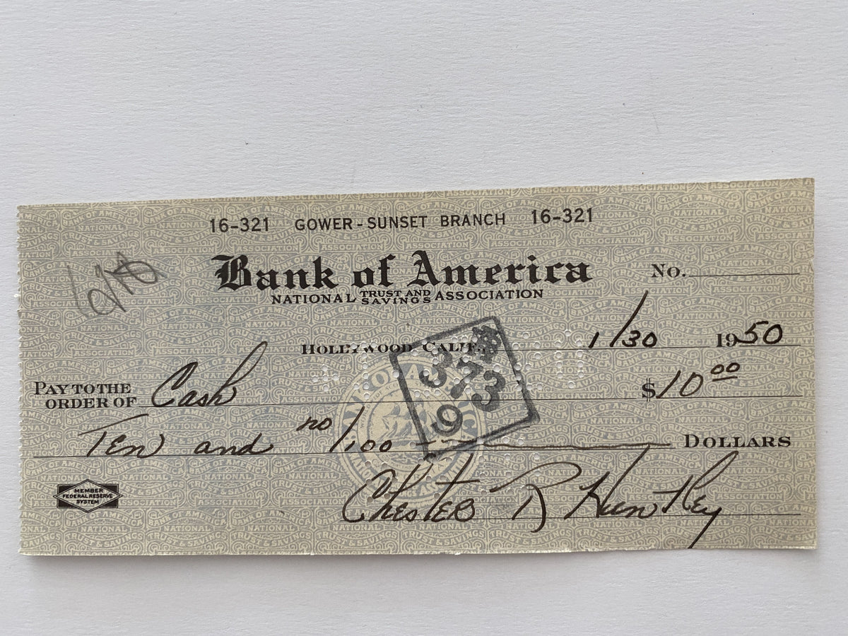 Chester Huntley signed check