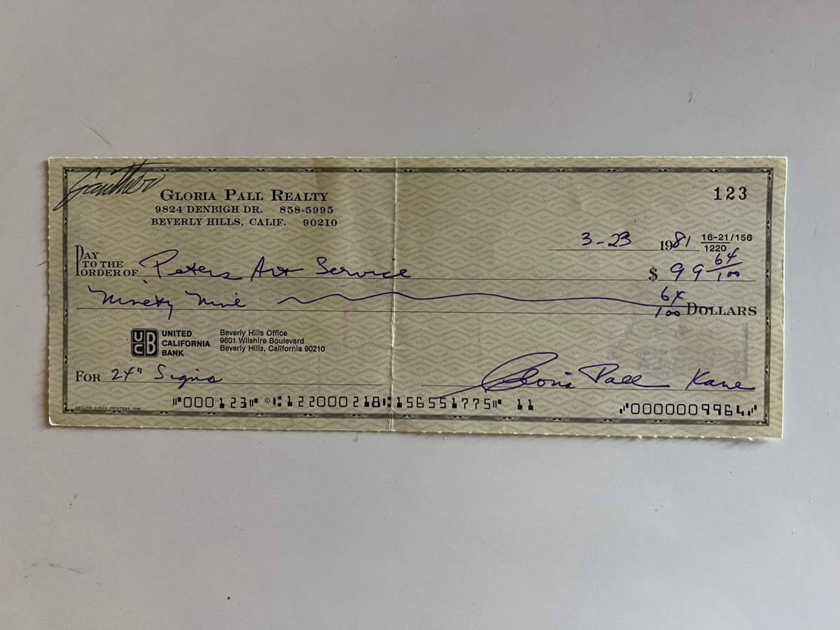 Gloria Pall signed check