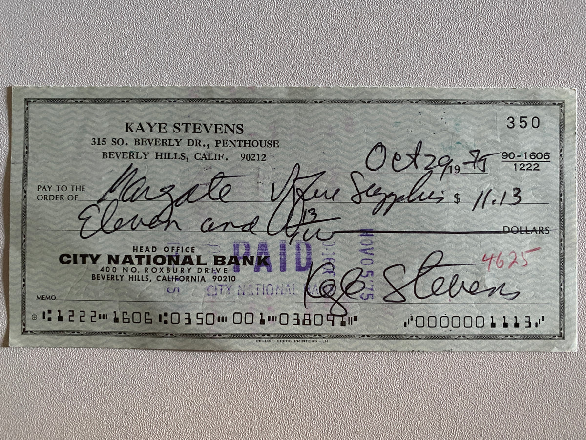 Kaye Stevens signed check