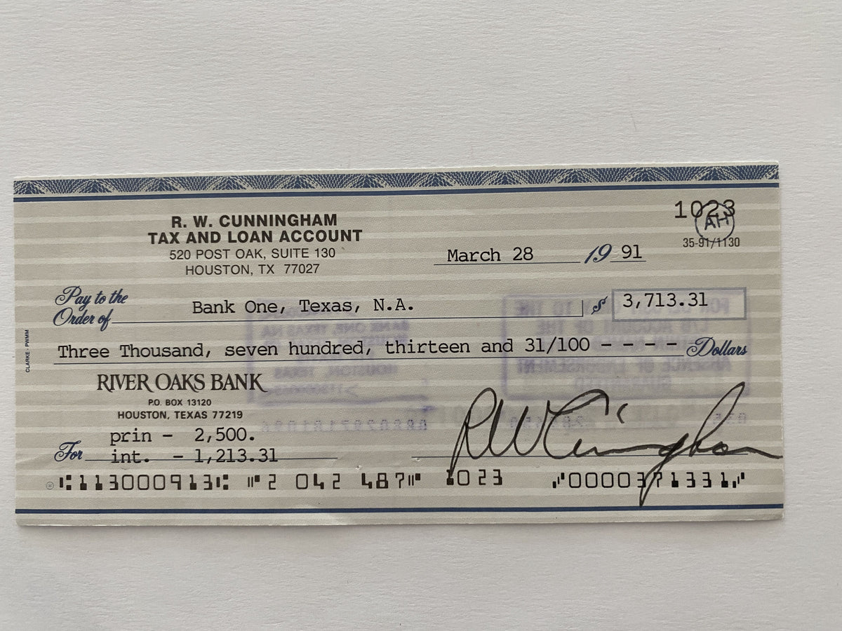 Walter Cunningham signed check