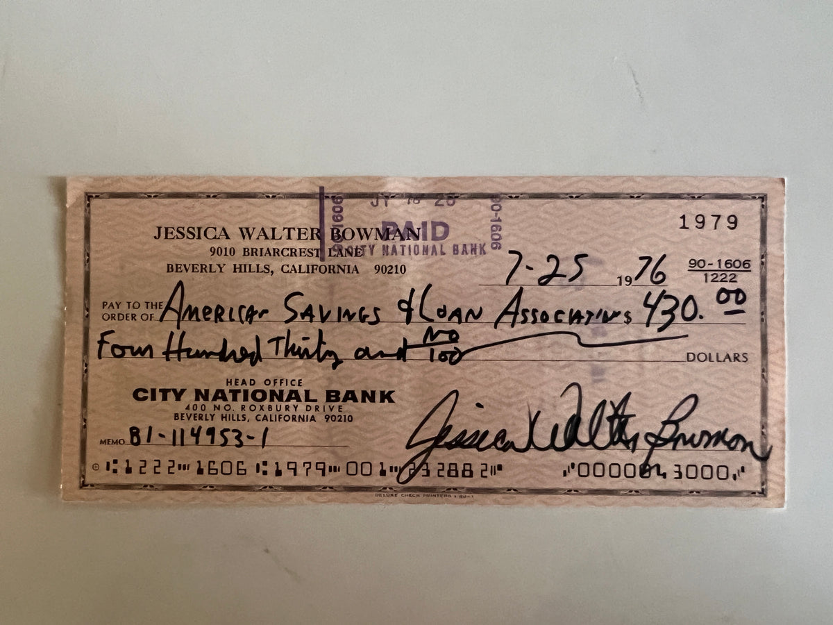 Jessica Walter signed check