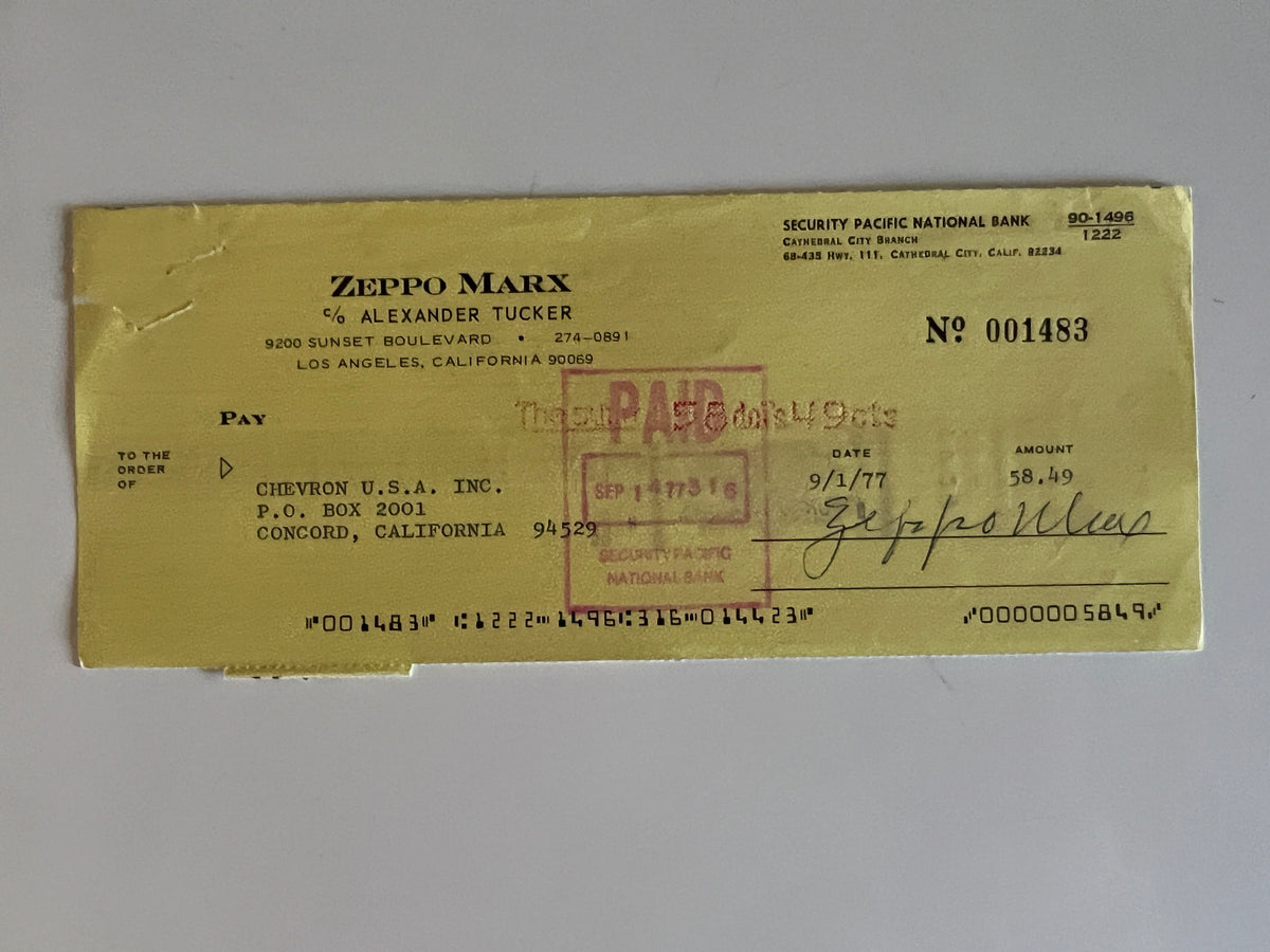 Zeppo Marx signed check