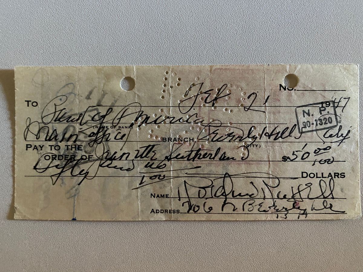 Rosalind Russell signed check