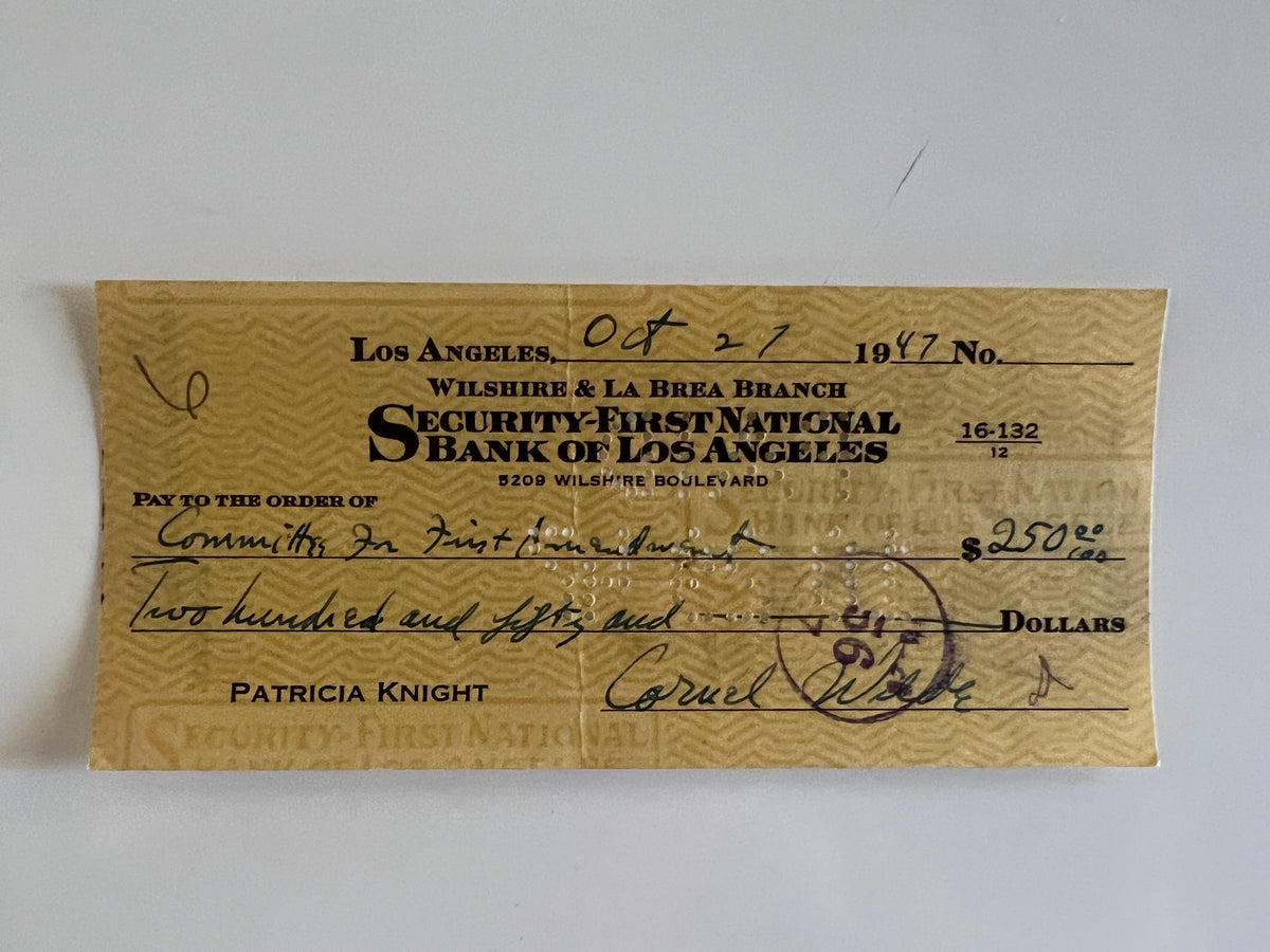 Cornel Wilde signed check