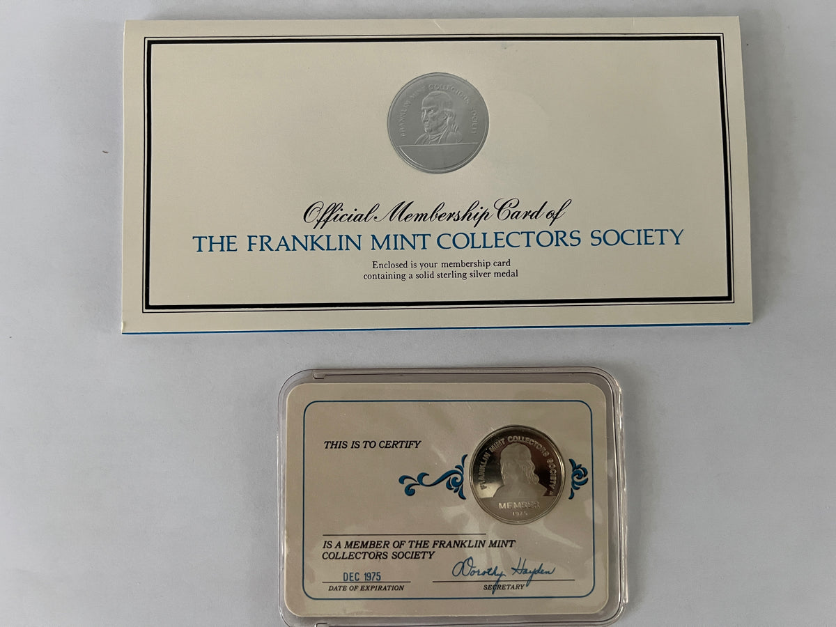 Franklin Mint Collectors Society official membership card and coin