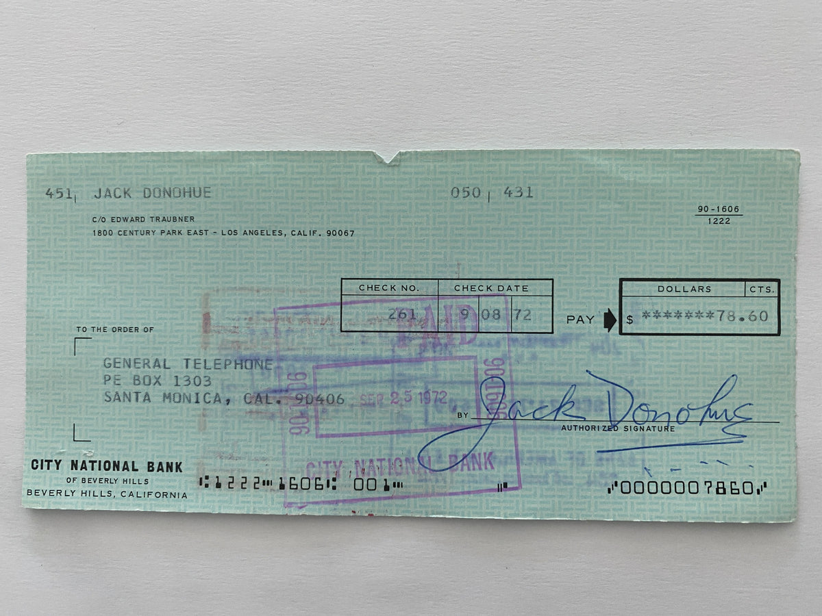Jack Donohue signed check