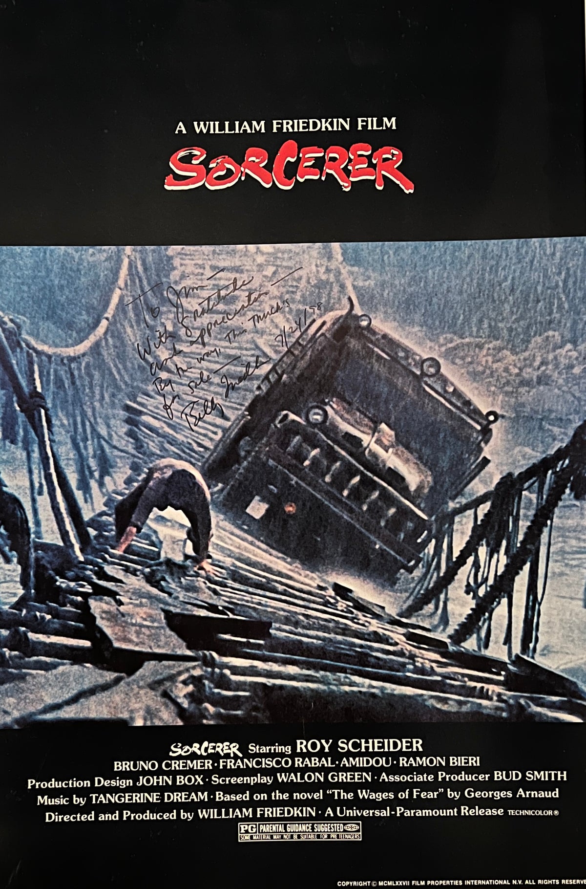 William Friedkin signed Sorcerer movie poster