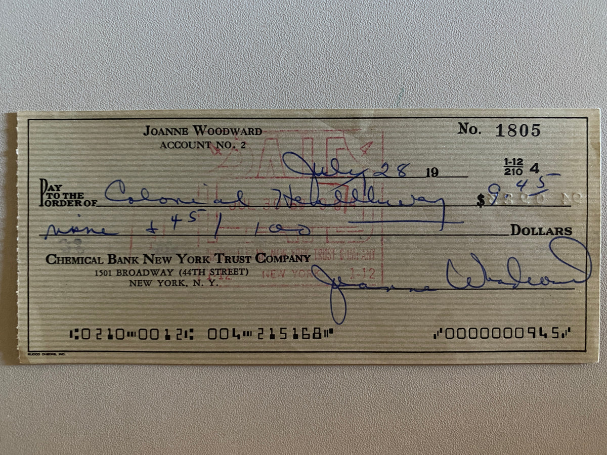 Three Faces Of Eve Joanne Woodward signed check