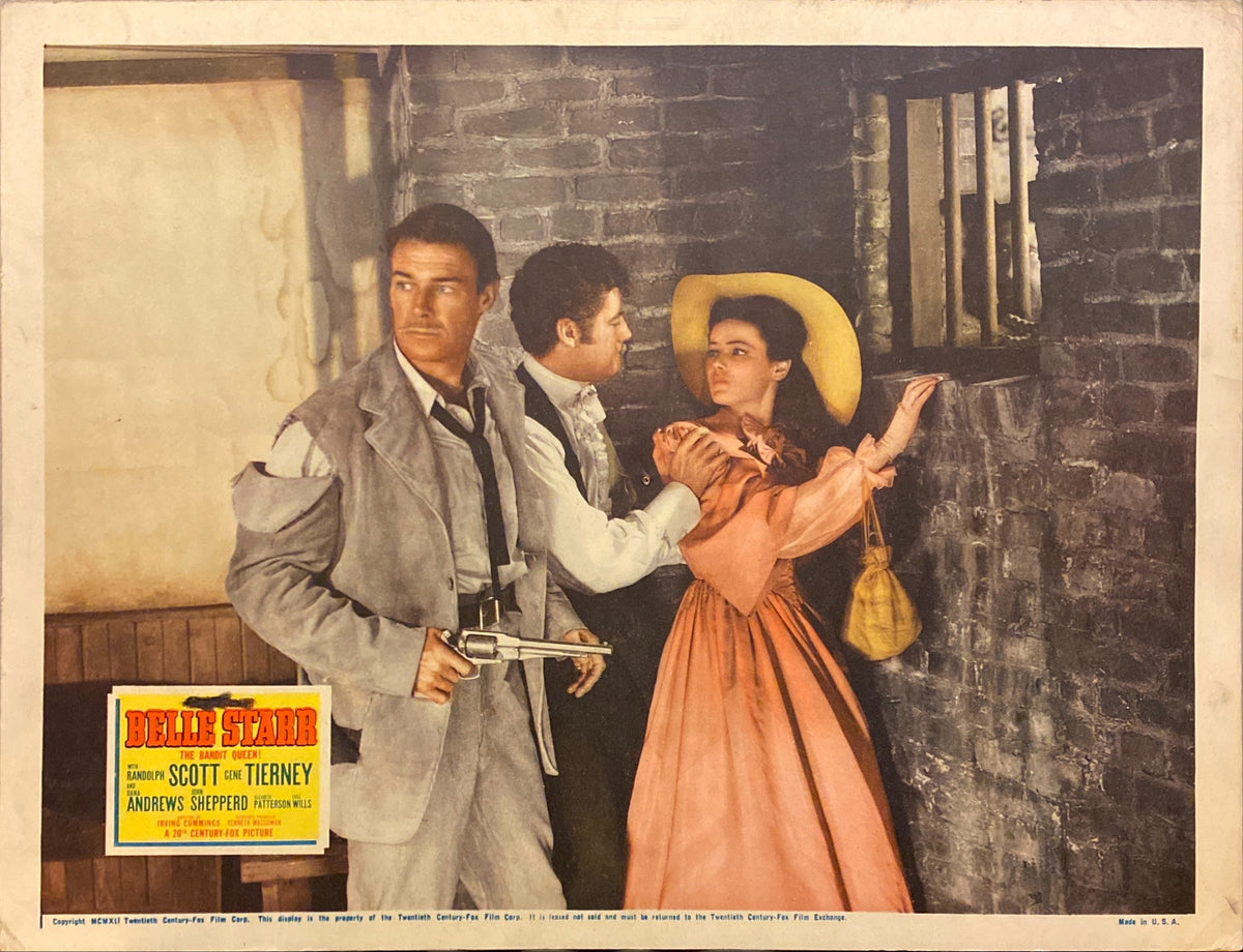 Randolph  Scott and Gene Tierney "Belle Starr" original Lobby Card