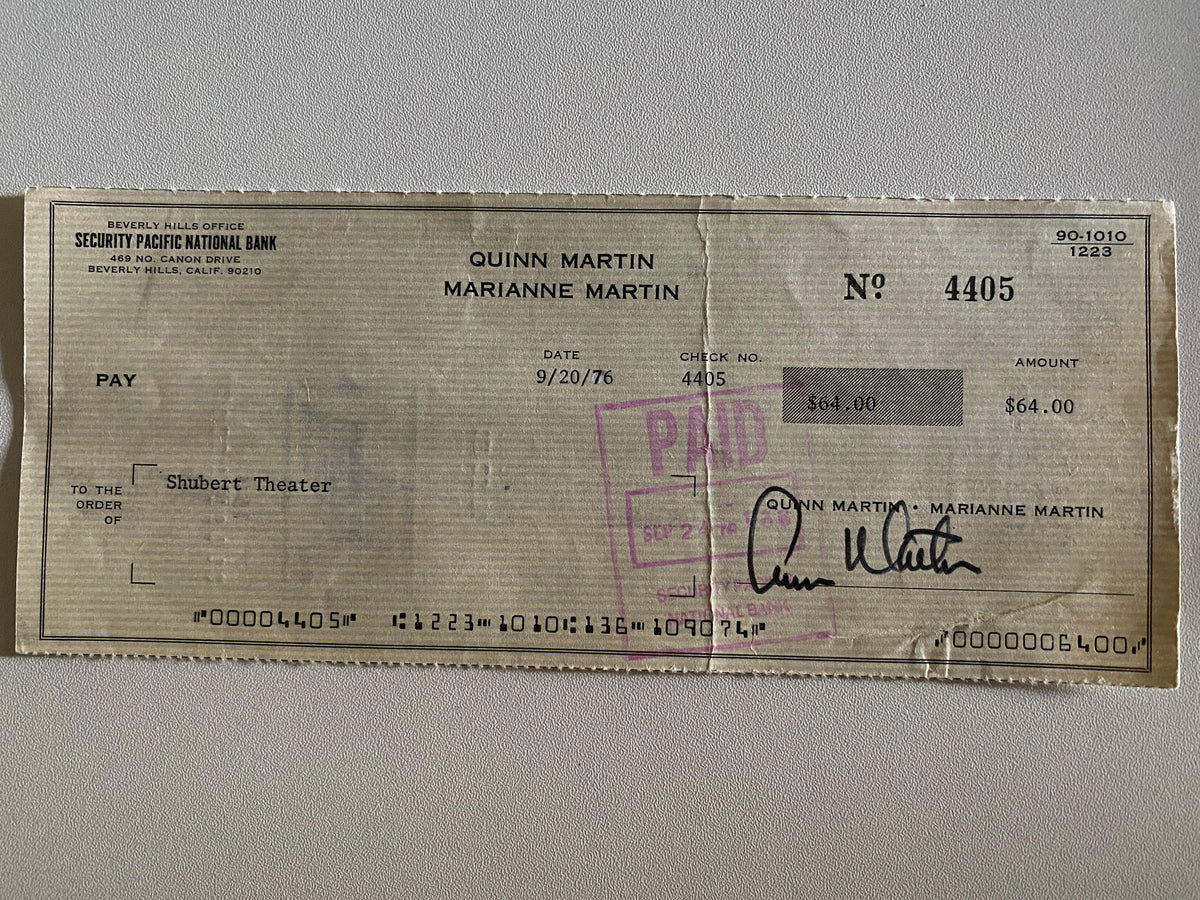 Quinn Martin signed check