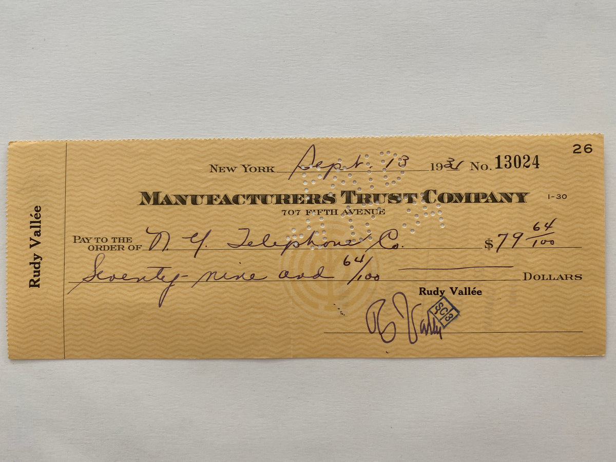 Rudy Vallee signed check
