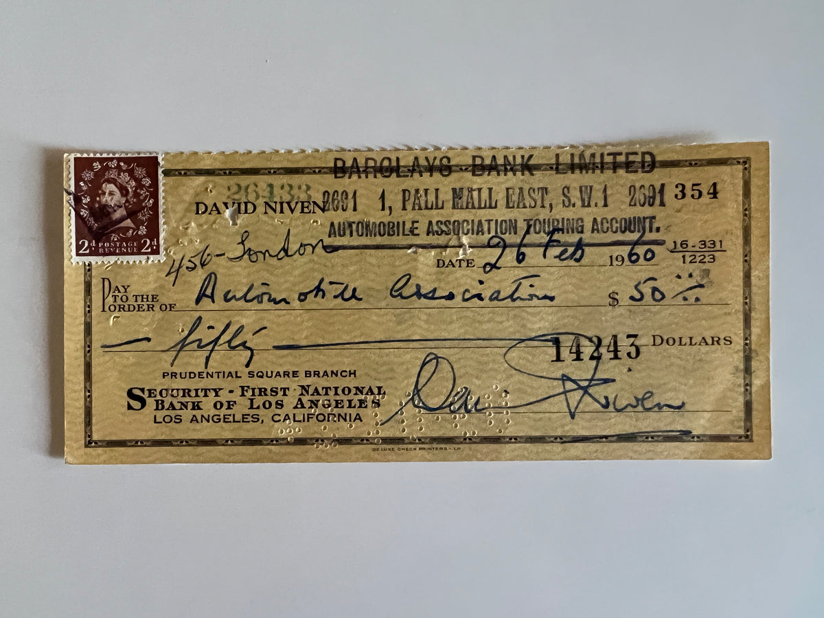 David Niven signed check
