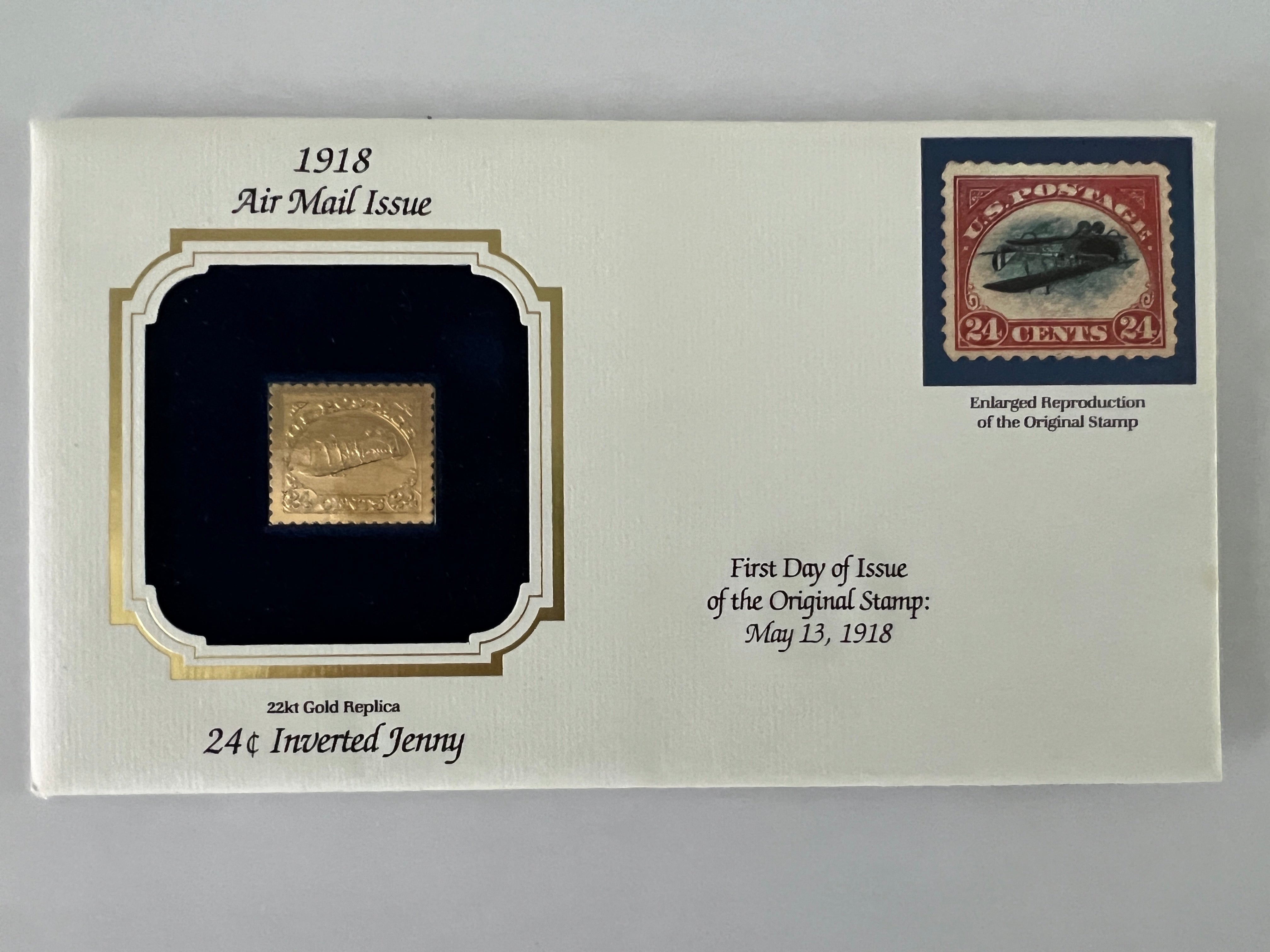 1918 24 cent Inverted Jenny 22kt gold stamped FDC