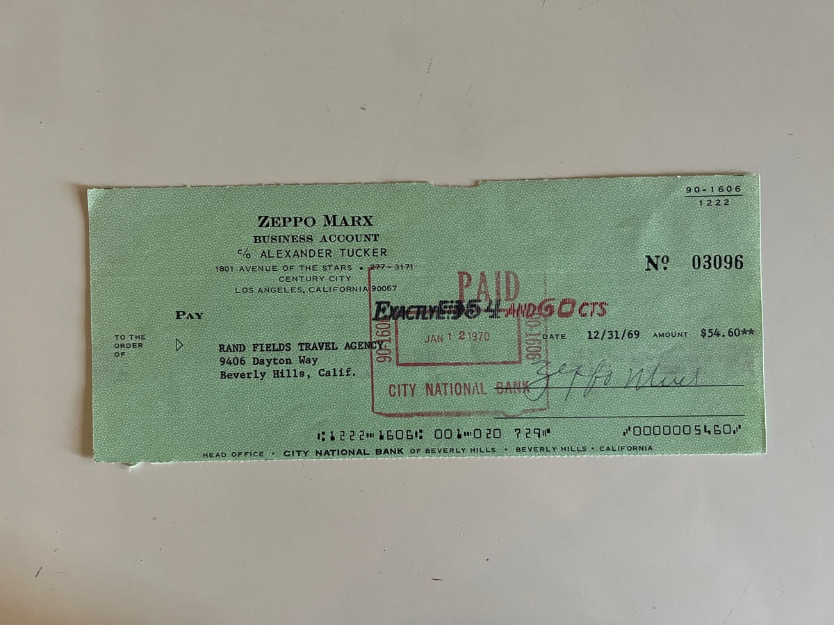 Zeppo Marx signed check