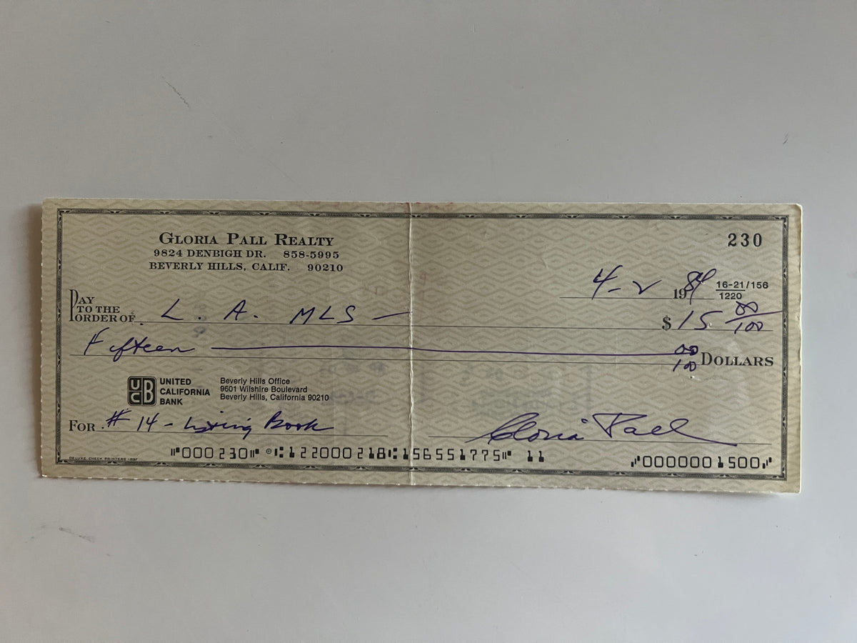 Gloria Pall signed check