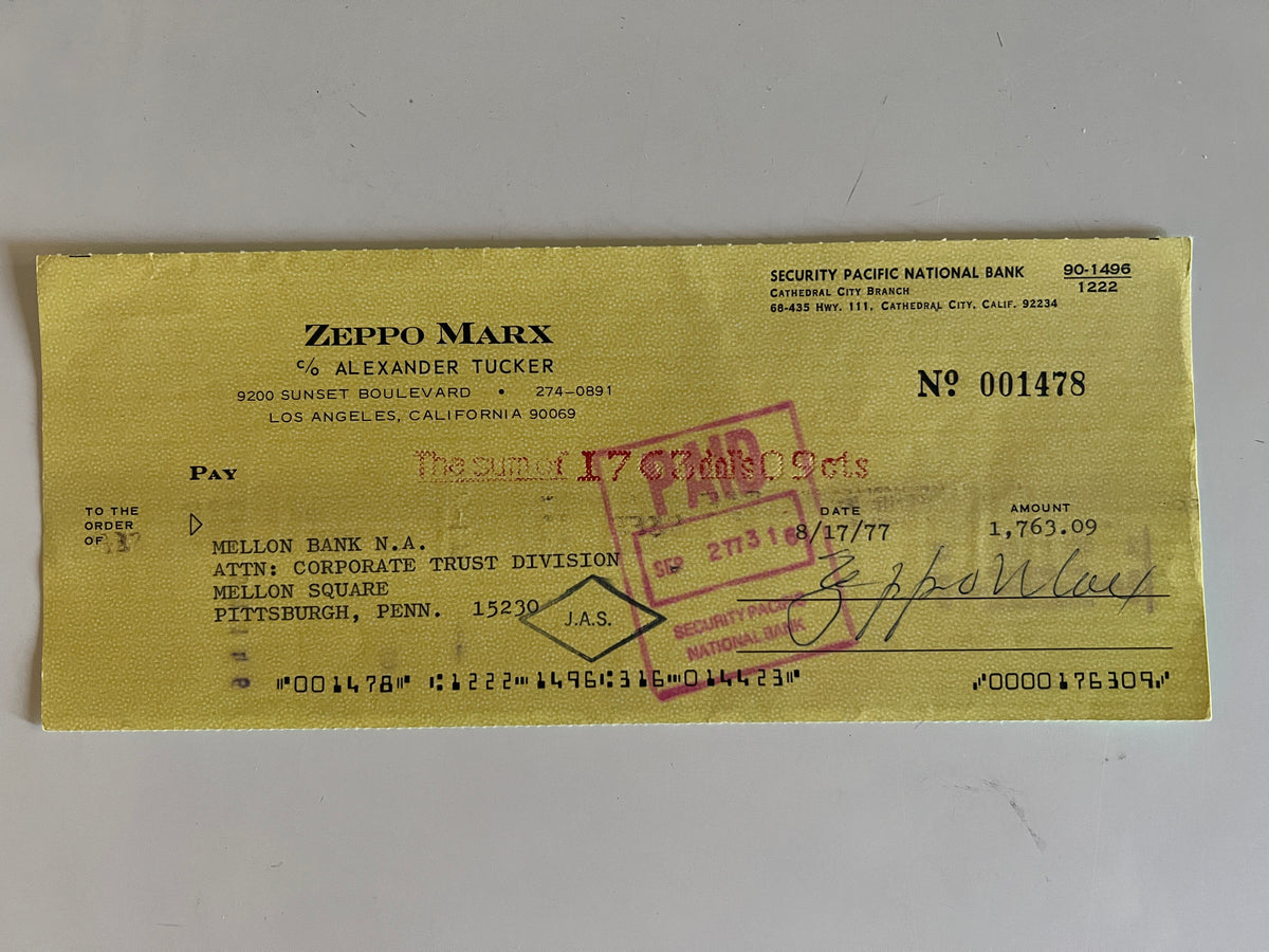 Zeppo Marx signed check