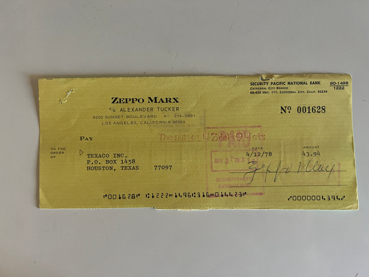 Zeppo Marx signed check