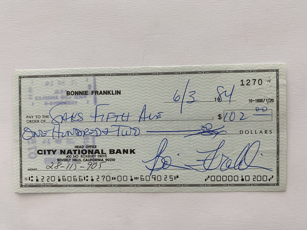 Bonnie Franklin signed check