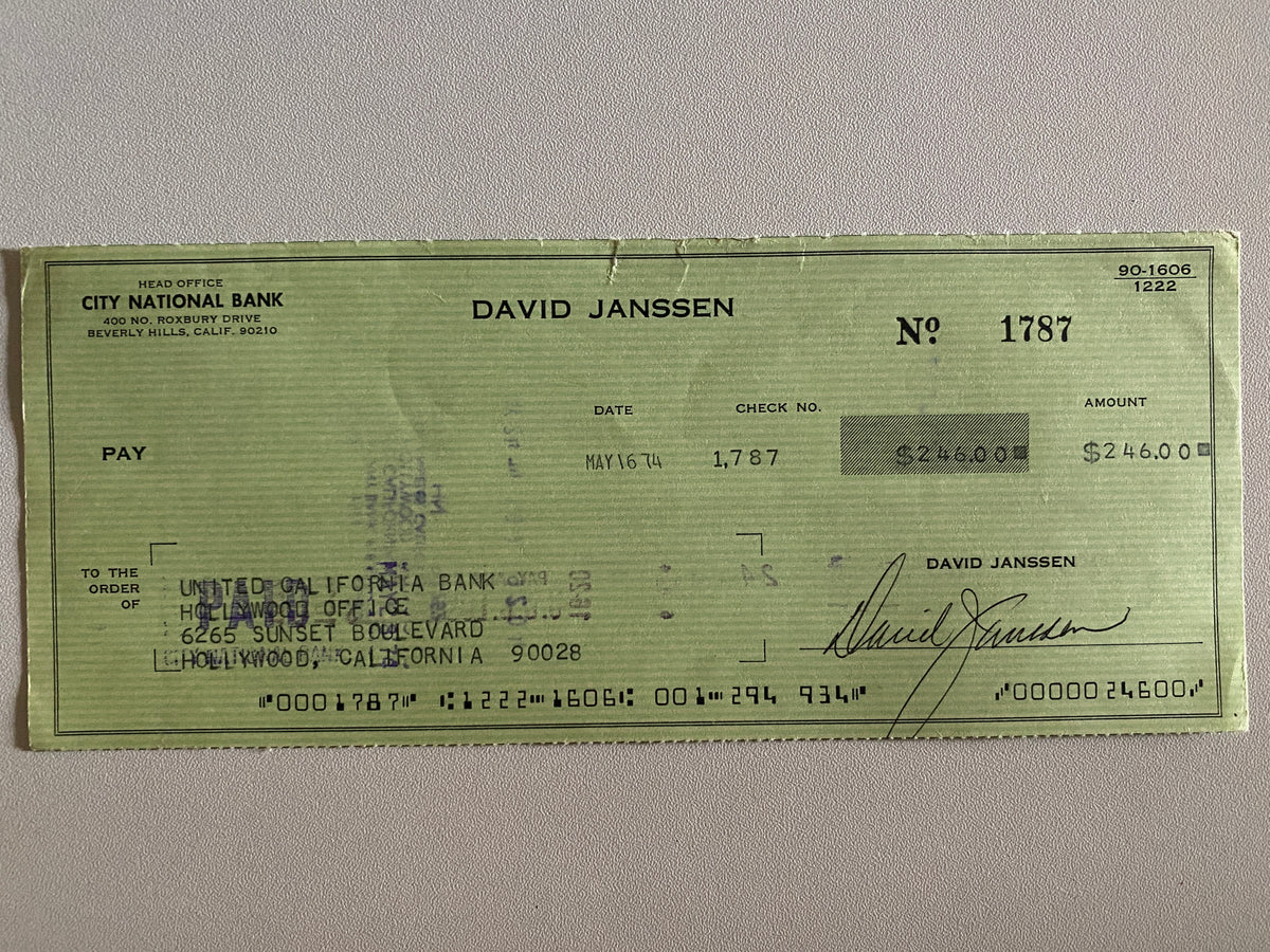David Janssen signed check