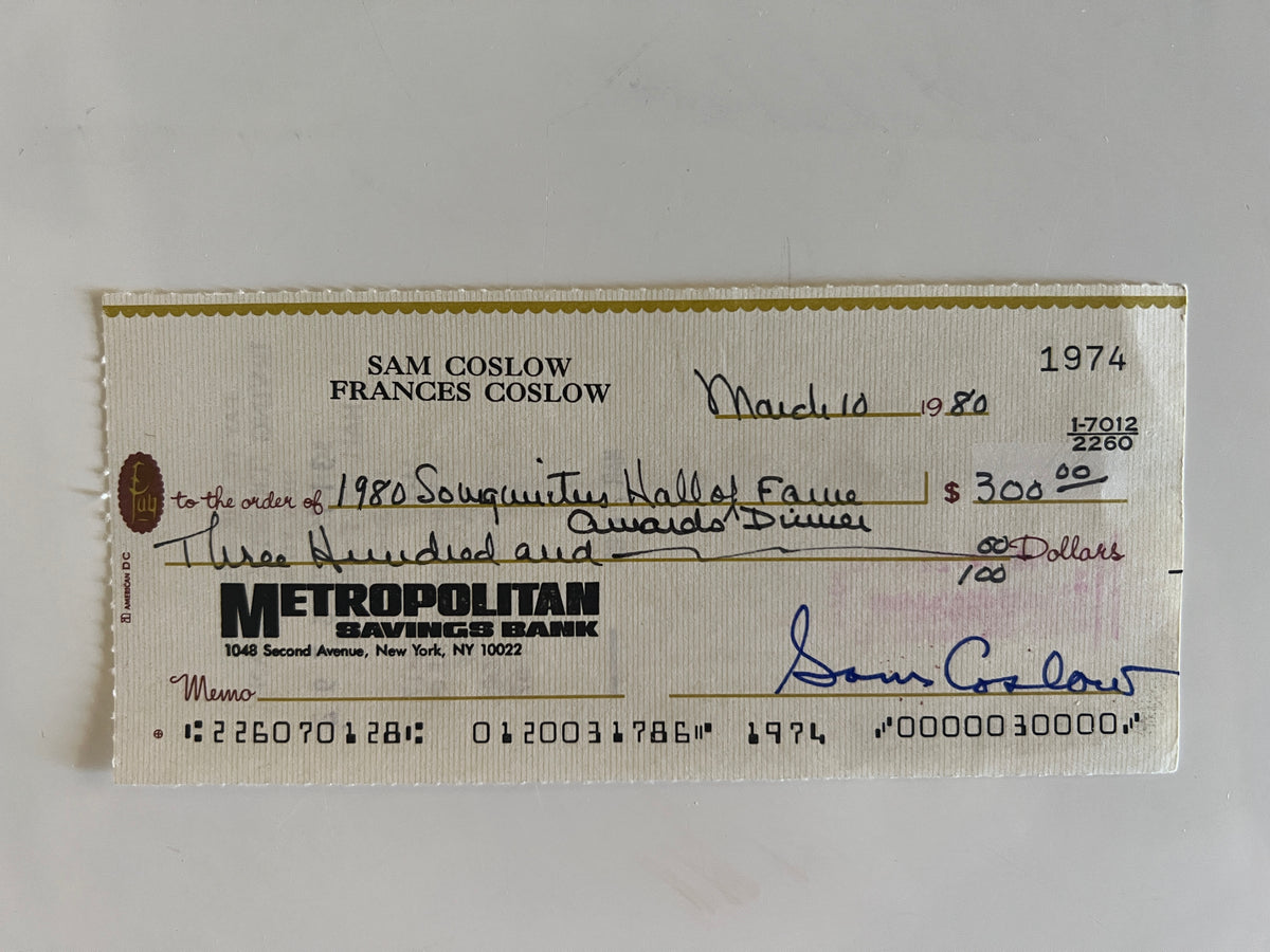 Sam Coslow signed check
