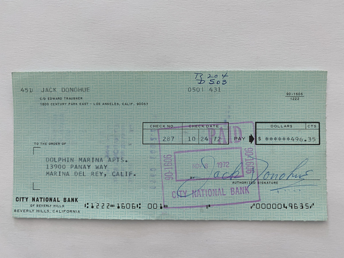 Jack Donohue signed check
