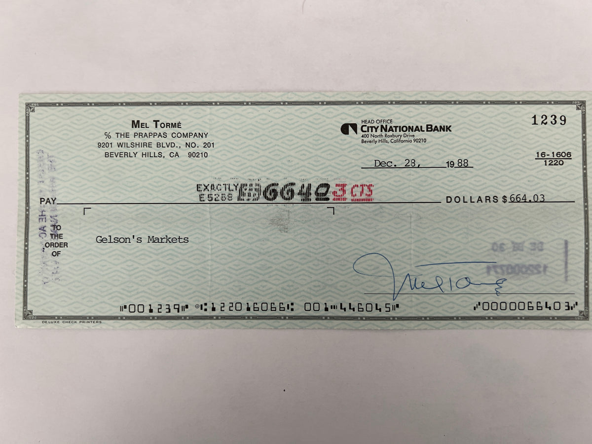 Mel Torme signed check